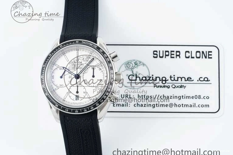 0111 Breathable Speedmaster Racing Master SS HKF Best Edition White Dial on Black Rubber Strap A 7815